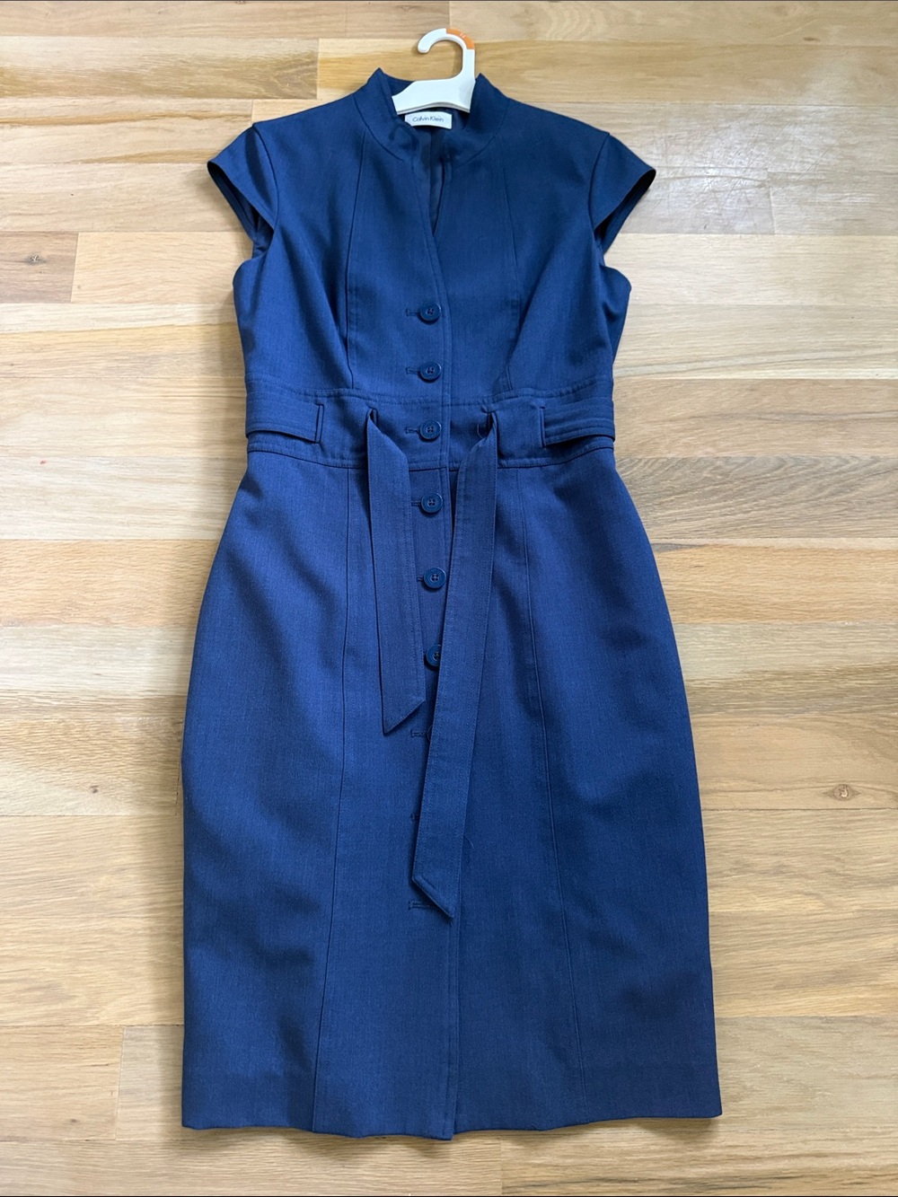 Calvin Klein Navy Blue Midi Dress with Belt